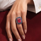 Neel Zahra Floral Carved Ruby & Blue Sapphire Diamond Cocktail Ring
