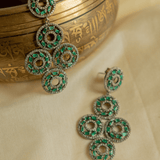 Mastani Begum Emerald Setting With Diamond Halo Dangler Earrings