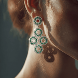 Mastani Begum Emerald Setting With Diamond Halo Dangler Earrings