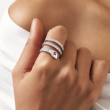 Serpent Rouge Adjustable Ring With Pave Diamond Setting and Ruby Eye