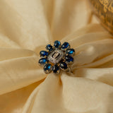 Phulkari Floral Blue Statement Ring