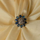 Phulkari Floral Blue Statement Ring