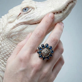 Phulkari Floral Blue Statement Ring