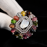 Ankhara Multi Tourmaline Diamond Ring with a Polki Diamond Centrepiece