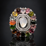 Ankhara Multi Tourmaline Diamond Ring with a Polki Diamond Centrepiece
