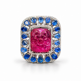Neel Zahra Floral Carved Ruby & Blue Sapphire Diamond Cocktail Ring
