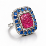 Neel Zahra Floral Carved Ruby & Blue Sapphire Diamond Cocktail Ring