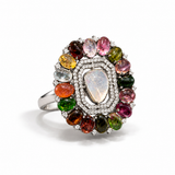Ankhara Multi Tourmaline Diamond Ring with a Polki Diamond Centrepiece