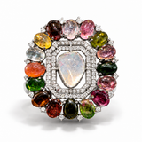Ankhara Multi Tourmaline Diamond Ring with a Polki Diamond Centrepiece