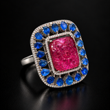 Neel Zahra Floral Carved Ruby & Blue Sapphire Diamond Cocktail Ring