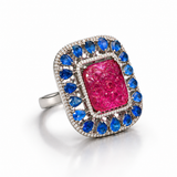 Neel Zahra Floral Carved Ruby & Blue Sapphire Diamond Cocktail Ring