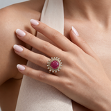 Arkamani Handmade Red Tourmaline & Diamond Vintage Ring
