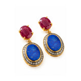 Firdaus Artisan Ruby And Lapis Diamond Drop Earrings