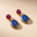 Firdaus Artisan Ruby And Lapis Diamond Drop Earrings