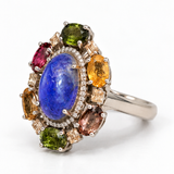 Sandhyatara 925 silver Multi Tourmaline & Blue Centrepiece Tanzanite Ring