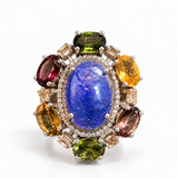 Sandhyatara 925 silver Multi Tourmaline & Blue Centrepiece Tanzanite Ring