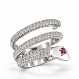 Serpent Rouge Adjustable Ring With Pave Diamond Setting and Ruby Eye