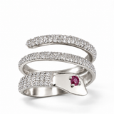 Serpent Rouge Adjustable Ring With Pave Diamond Setting and Ruby Eye