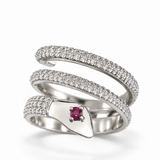 Serpent Rouge Adjustable Ring With Pave Diamond Setting and Ruby Eye