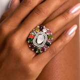 Ankhara Multi Tourmaline Diamond Ring with a Polki Diamond Centrepiece