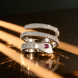 Serpent Rouge Adjustable Ring With Pave Diamond Setting and Ruby Eye